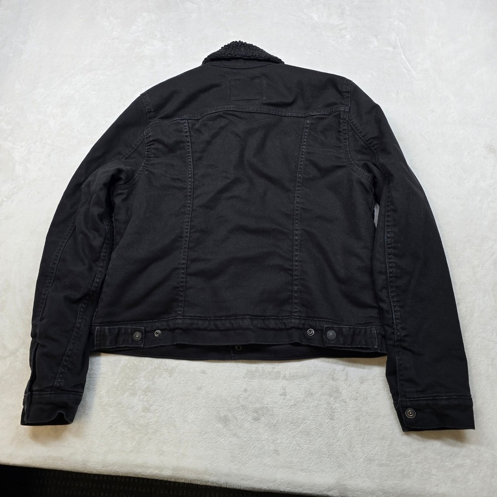 Levi Denim Sherpa Trucker‎ Jacket Women Large Black Jeans - Picture 3 of 15